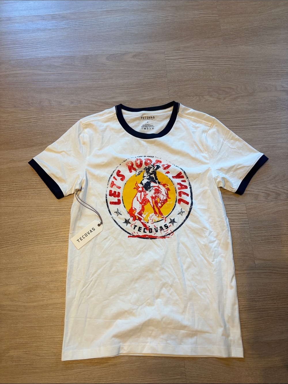 NWT Tecovas Men’s S 100% Supima Cotton  Lets Rodeo Western Cowboy T Shirt Bone